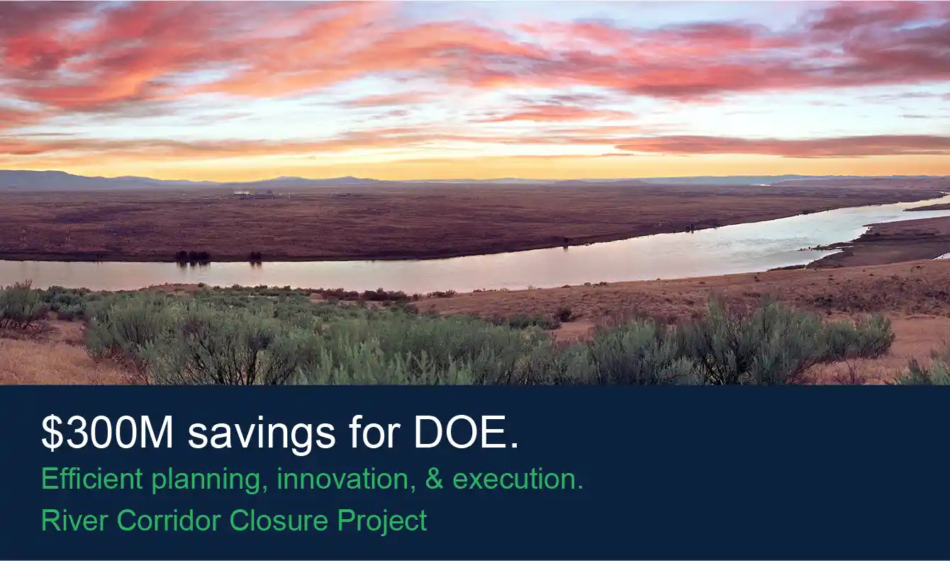 $300M savings for DOE. Efficient planning, innovation, & execution. River Corridor Closure Project