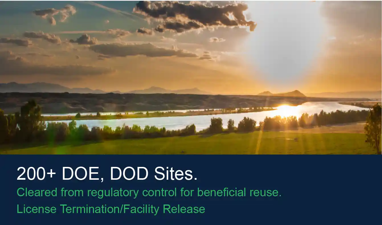 200+ DOE, DOD Sites. Cleared from regulatory control for beneficial reuse. License Termination/Facility Release