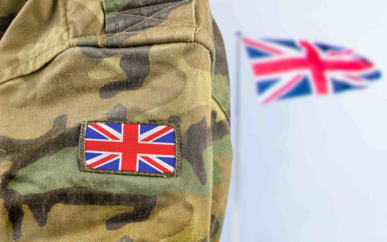 British Soldier Uniform and Union Jack in background