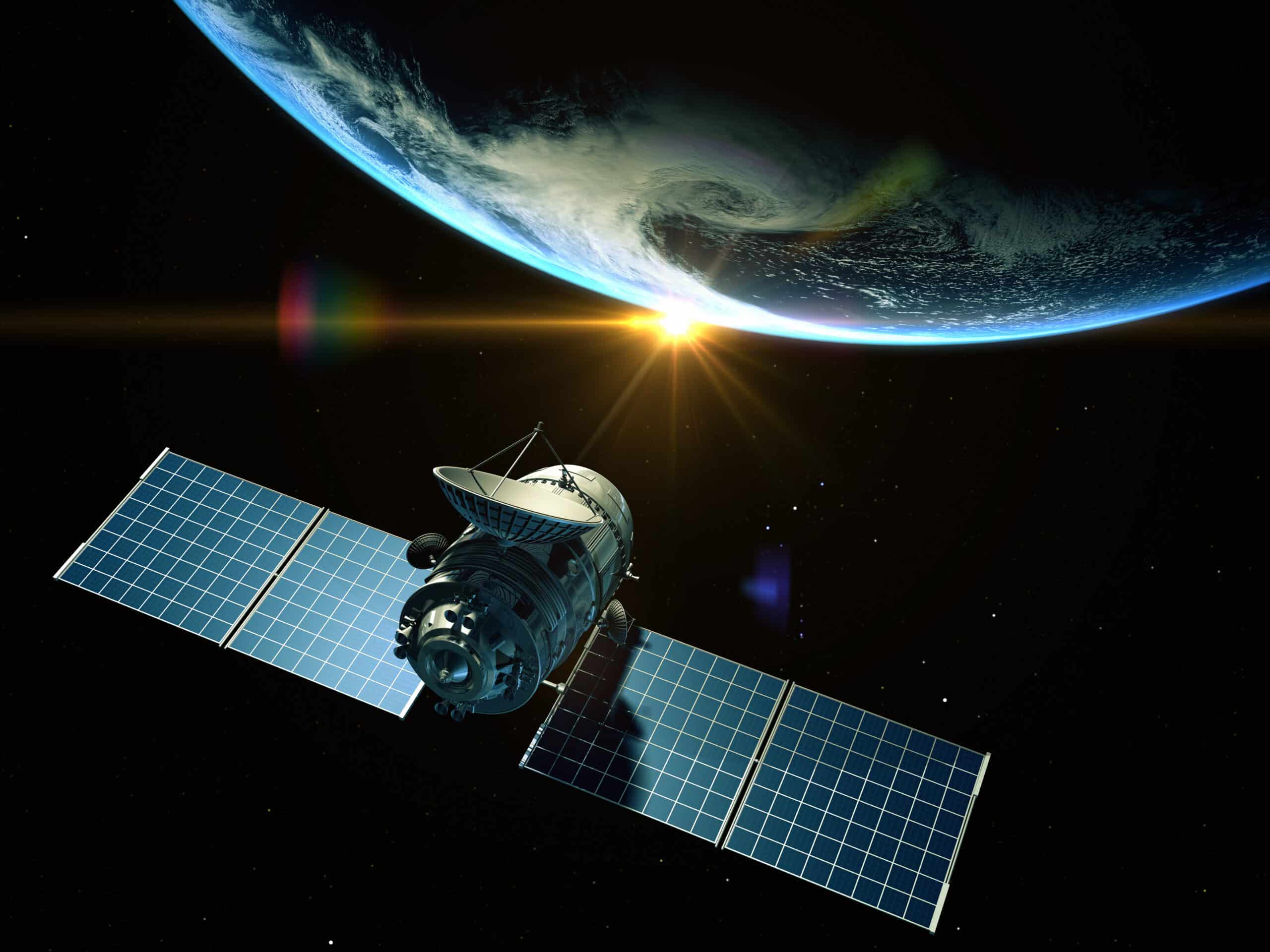 Satellite in space approaching a planet